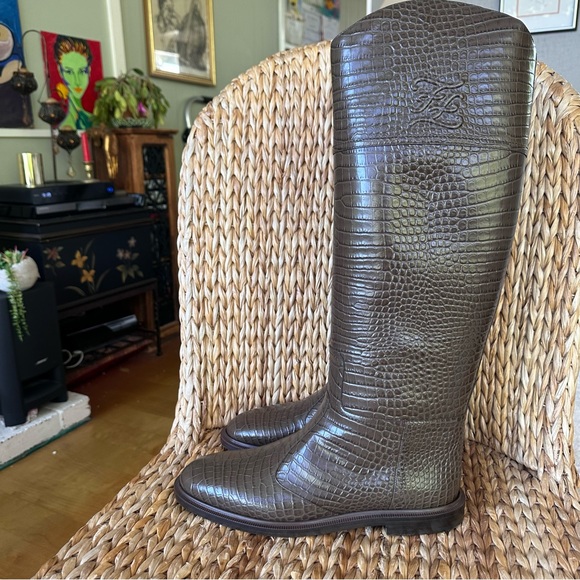 New Fendi Karligraphy Croco Leather Maya Riding Boots 41 11B - Picture 11 of 16